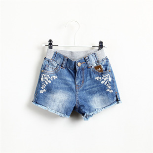 童裤-<em>童短裤</em> 女童热裤 女童牛仔绣花短裤 外女