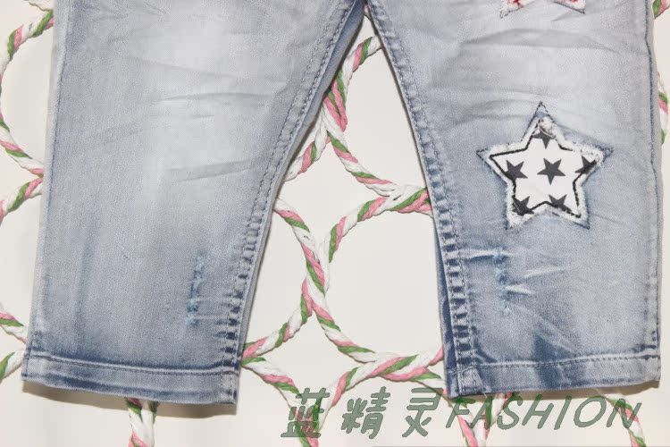 童裤-<em>蓝精灵</em>时尚童装 2014个性七分<em>牛仔短裤</em> 