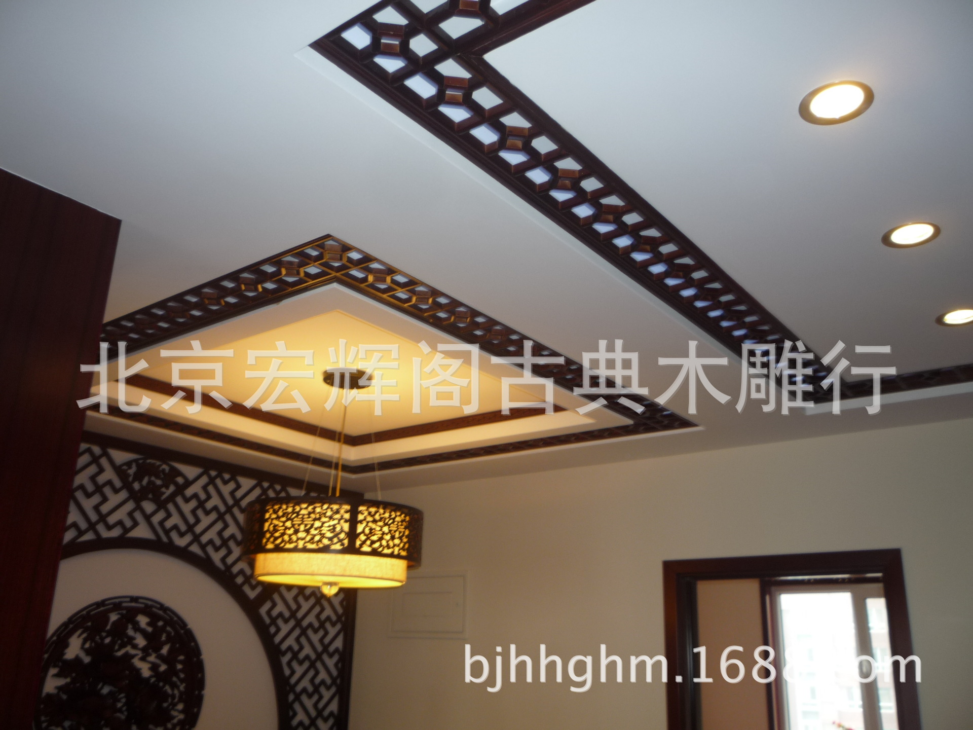 供应中式花格吊顶天花吊顶装饰客厅中式装修室内花格吊顶北京