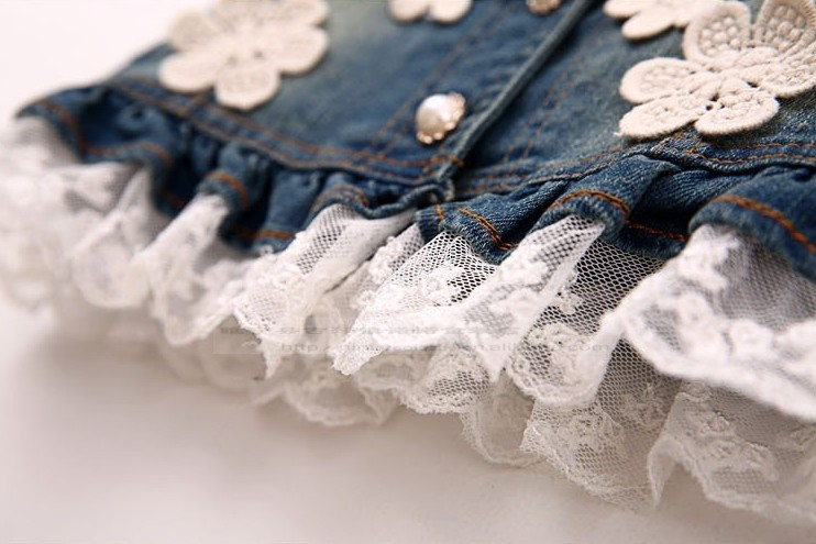 童<em>马甲</em>、背心-韩版女童蕾丝花朵<em>牛仔马甲 童装</em>