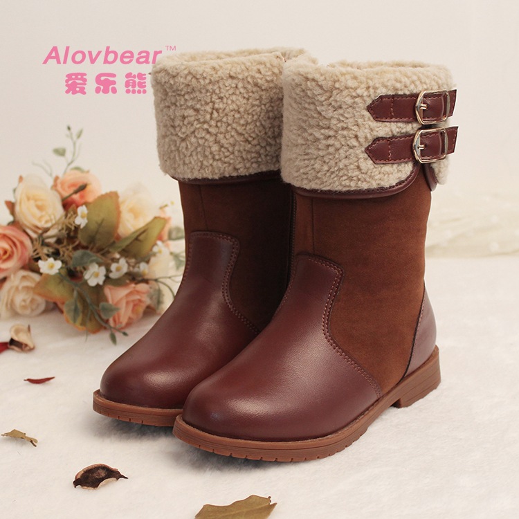 2014厂家直供批发秋冬款儿童中筒靴真皮保暖女童靴子韩版爆款X158