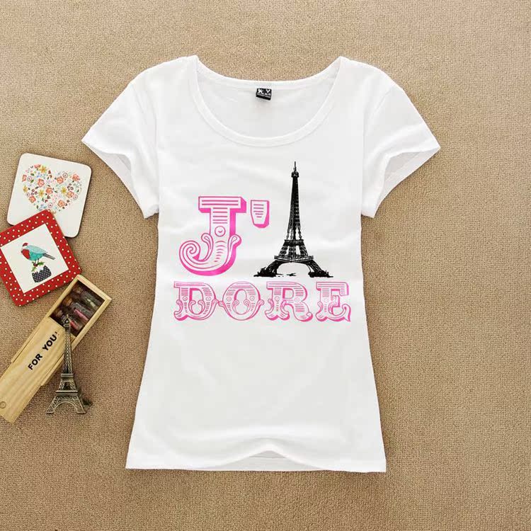 2014新款 短袖女<em>t恤</em> 夏季纯棉女装 白色印花少