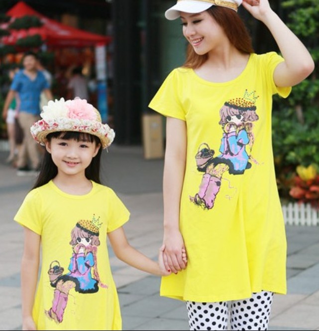 2014夏装新款漫画卡通休闲时尚 <em>母女套装</em> 亲子