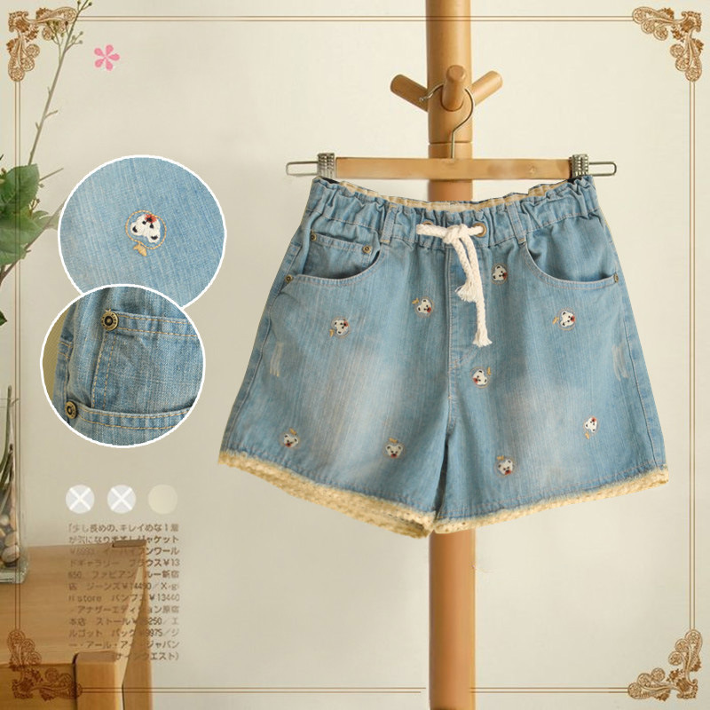 夏装新款女式短裤 手工刺绣外贸休闲牛仔短裤
