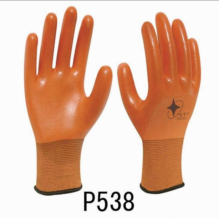 星宇P538半挂型 浸胶 PVC手套 劳保手套 耐磨