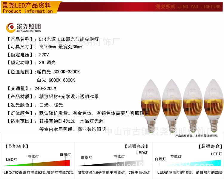 3W调光LED尖泡灯说明