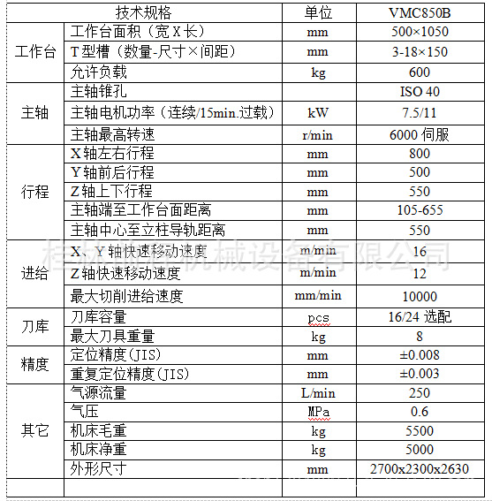 数控机床-桂林销售立式加工中心VMC850B-数