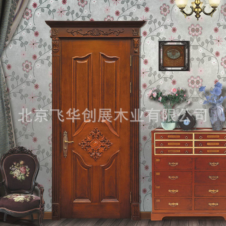 乐淘淘实木门带门头罗马柱欧式木门室内门沙比利原木门ym079