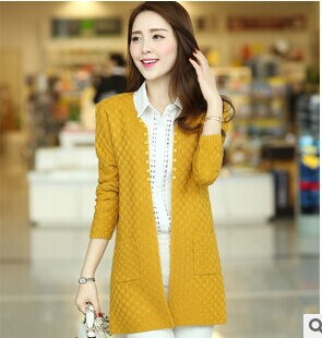 2014秋装新款韩版女装<em>中长</em>版<em>针织衫开衫</em>女款