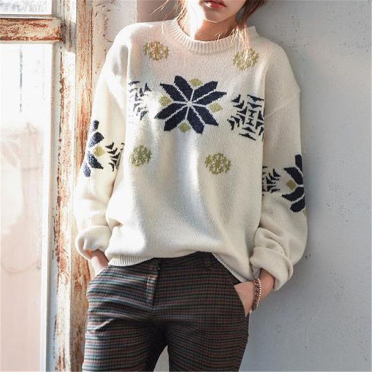 2014秋冬新版韩国复古加厚雪花<em>图案套头</em>针织