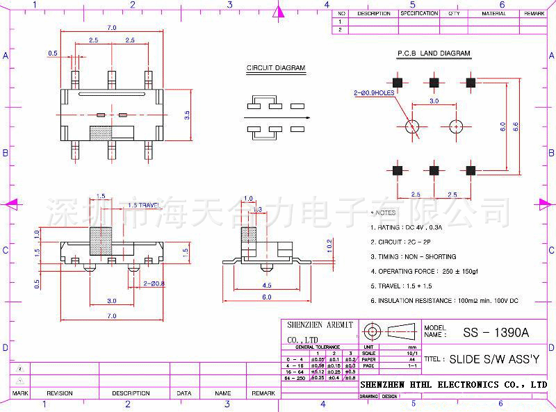 热销ss-1390a环保耐高温六脚拔动开关 质量稳定六脚拔动开关