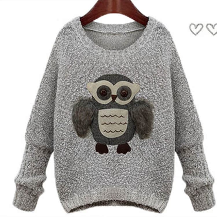 2014欧美范<em>毛衣猫头鹰图案</em>套头针织衫米兰风
