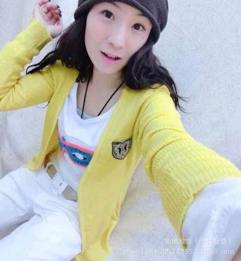 【欧洲站 新款糖果色肩章亮色针织<em>开衫</em>外套 爆