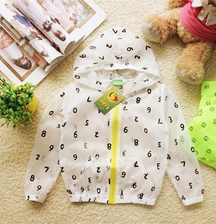 外贸新款童装批发 <em>韩版连帽</em>儿童<em>防晒</em>服 数字夏