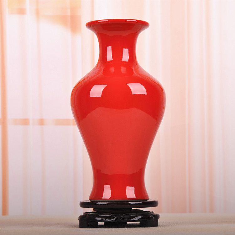 华朗 景德镇陶瓷器 家居装饰摆件 仿古花瓶工艺品摆设全红花瓶