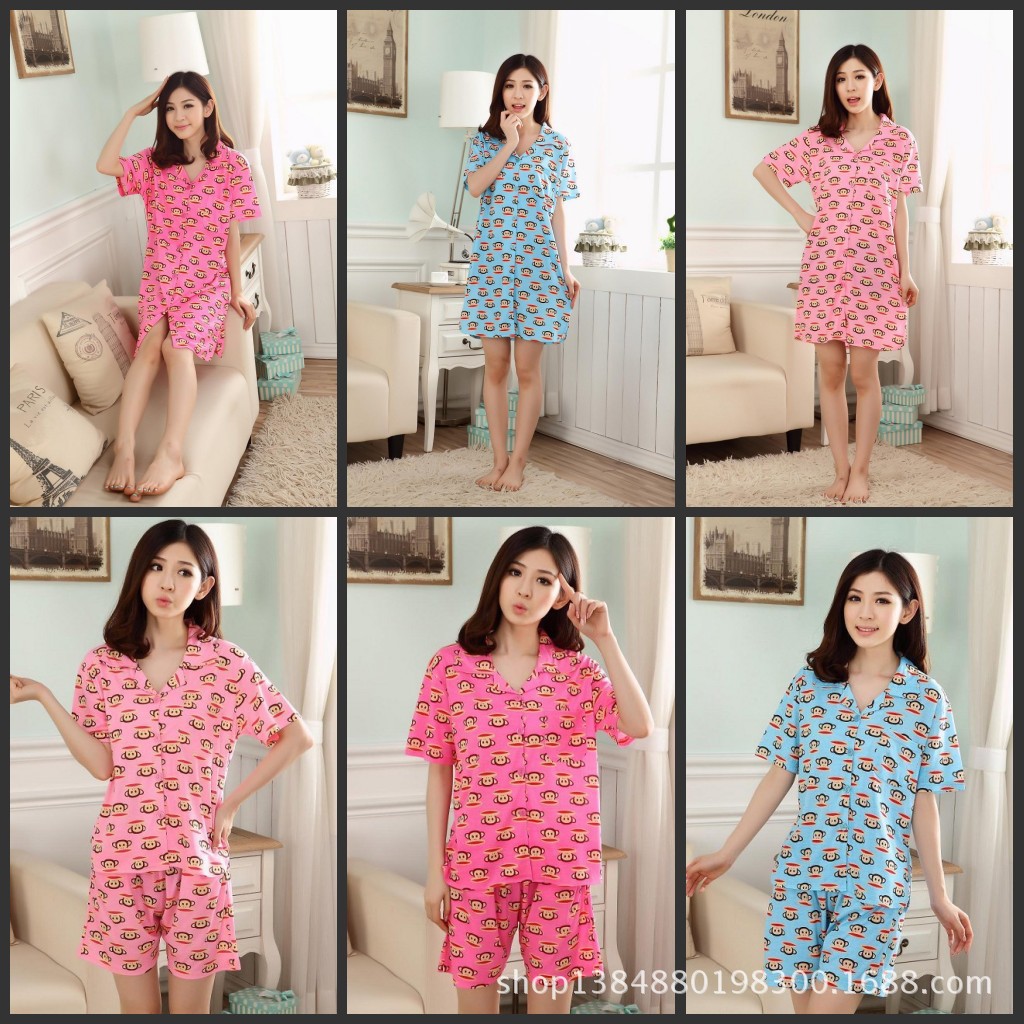 新品夏季<em>女士短袖</em>睡衣<em>韩版</em>修身开衫卡通大笑嘴
