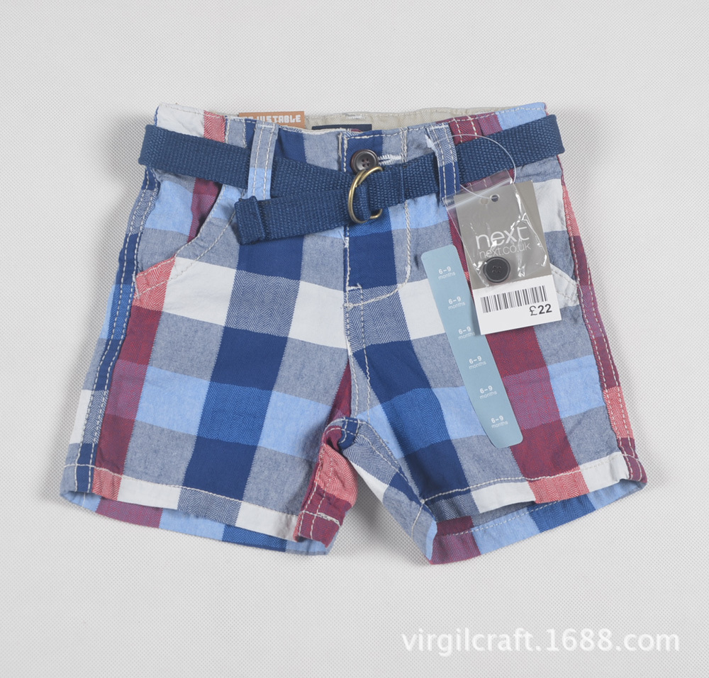 【<em>外贸</em>原单<em>男童牛仔短裤</em>全棉格子洗水<em>短裤</em>(6-