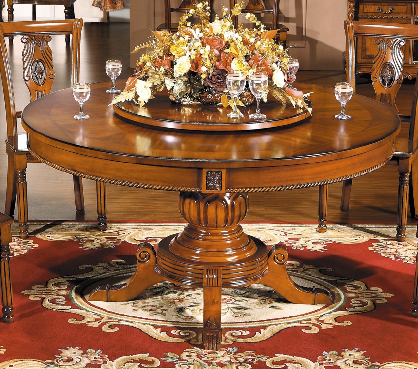 品质优越供应欧式圆餐桌圆台家具 实木雕刻餐厅餐桌椅