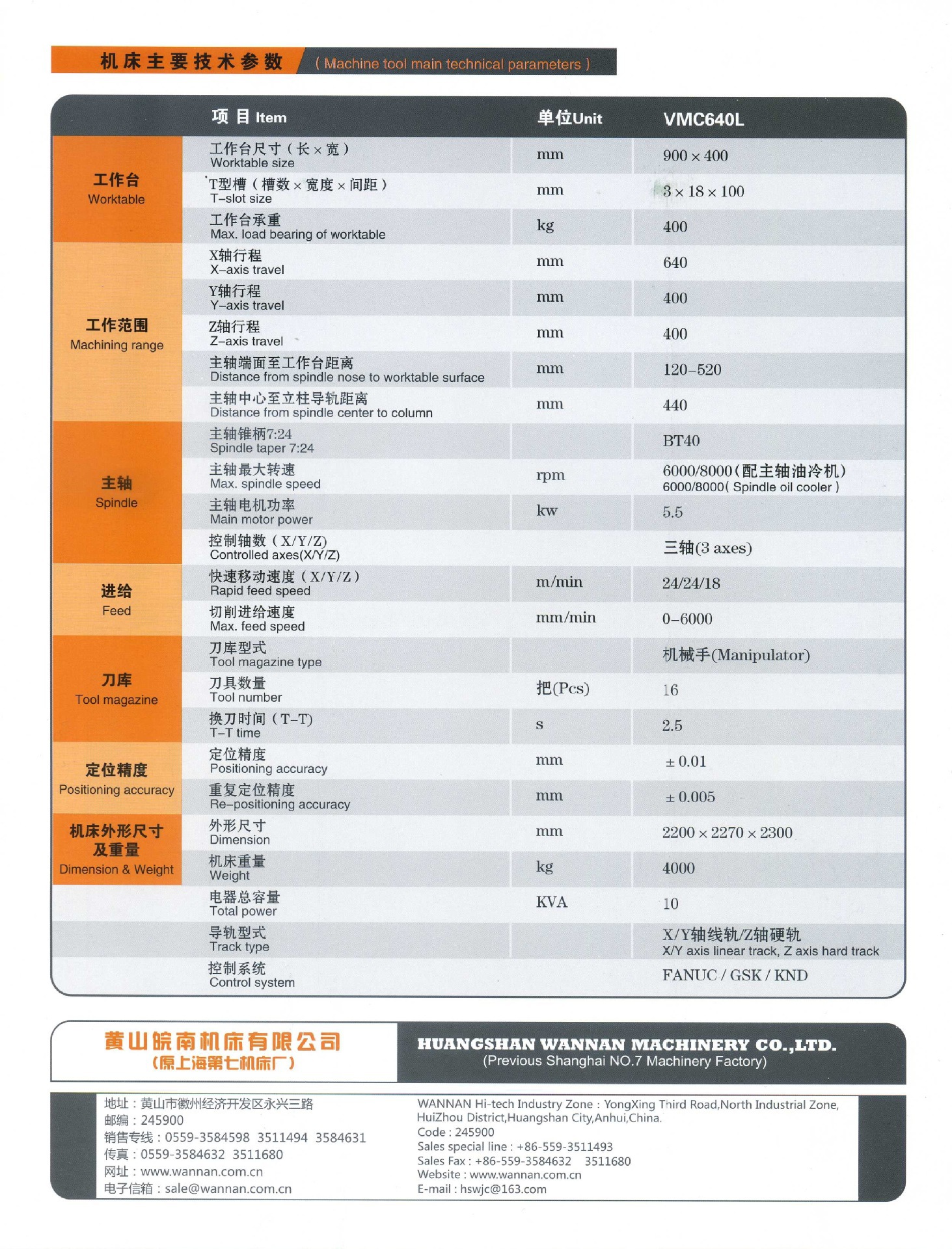 皖南机床厂(原上海第七机床厂)VMC640L立式加工中心