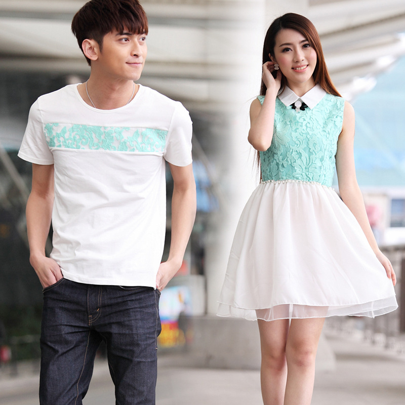 2014夏装纯棉新款<em>情侣装</em>韩国夏装短袖<em>女裙子</em>