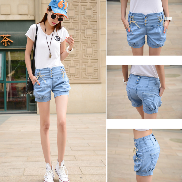 清凉夏季新款大码 牛仔<em>灯笼</em>显瘦<em>短裤女</em>哈伦休