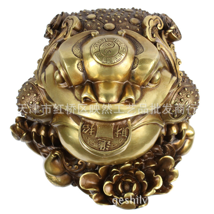 可开光纯铜三足金蟾蟾蜍招财摆件 牡丹蟾 葫芦