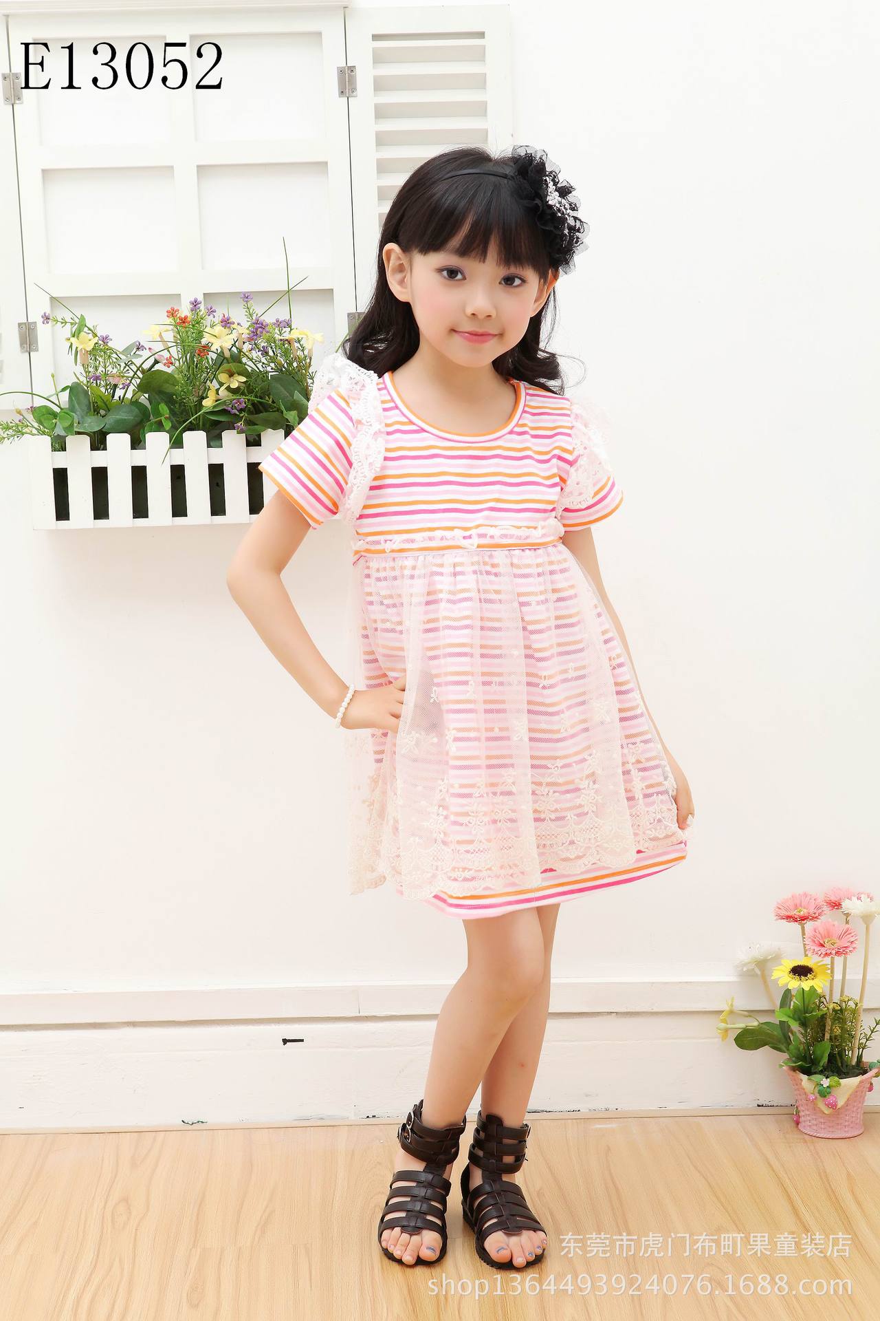 童装童裙2014夏天新款韩版<em>女童条纹</em>短袖<em>连衣</em>