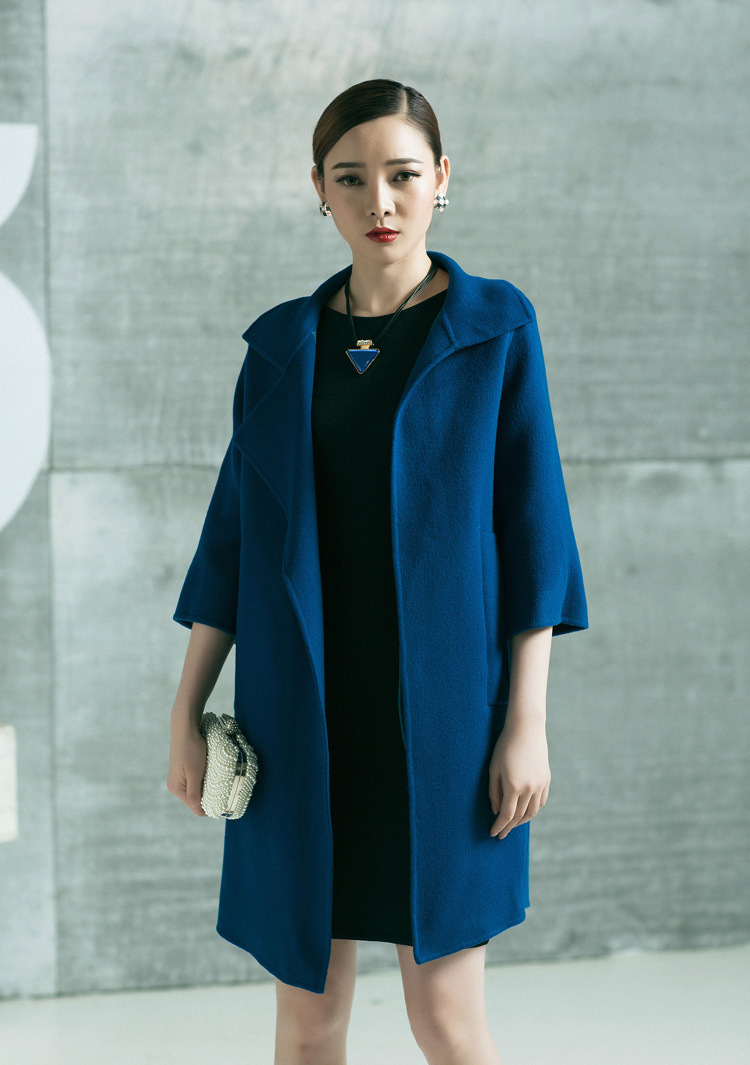 2014厂家直销 高端大气手工缝制双面女士羊绒大衣 领子不对称外套
