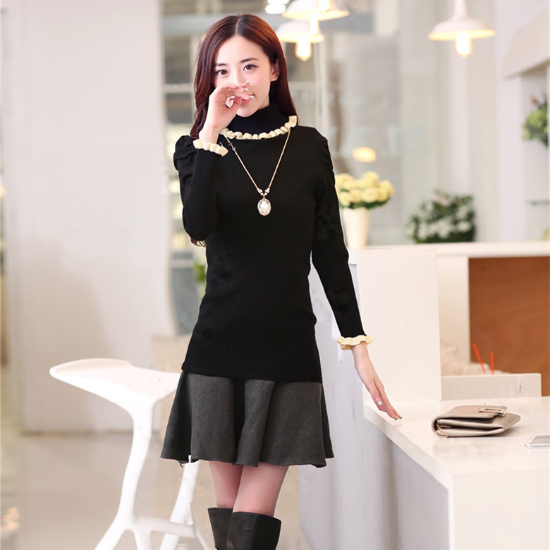 秋冬新款<em>女高领</em>撞色<em>打底衫</em>长袖<em>毛衣</em> 【模特搭