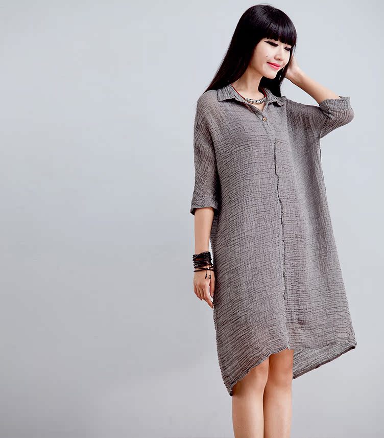 批发采购连衣裙-2014新款女装批发 亚麻长衬衫