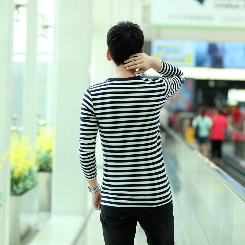 采购男式T恤-2014秋装新款圆领条纹长袖男 海