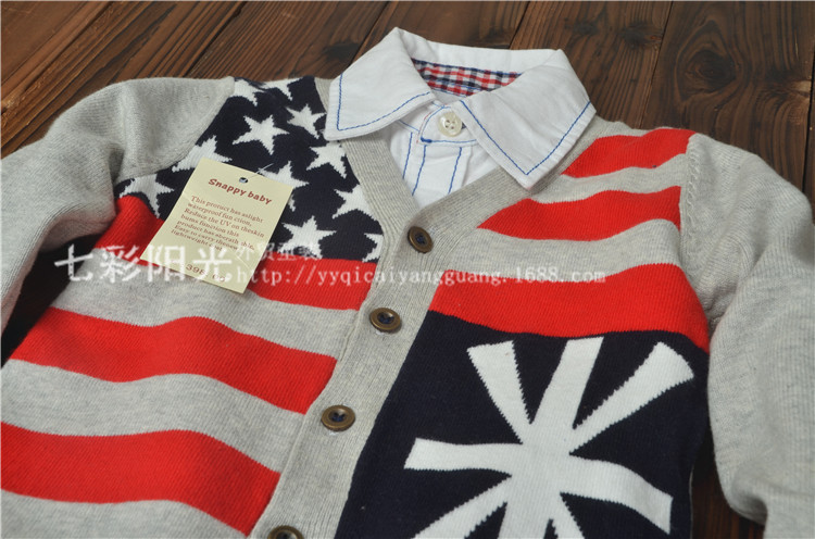 童毛衣-外贸童装 <em>男童</em>纯棉线双<em>织</em>条纹拼色毛衣