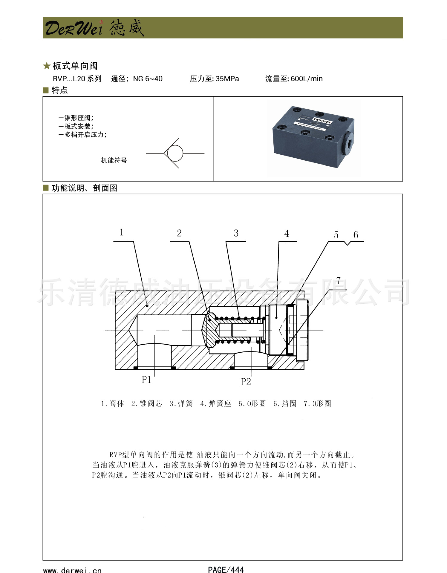 德威单向阀批发rvp系列板式单向阀