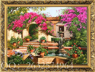 纯手绘欧式花园风景油画书房餐厅走廊装饰画-fj002