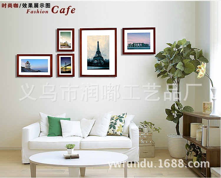 5框实木餐厅卧室创意照片墙相框墙相框墙 宜家 组合画框一件代发