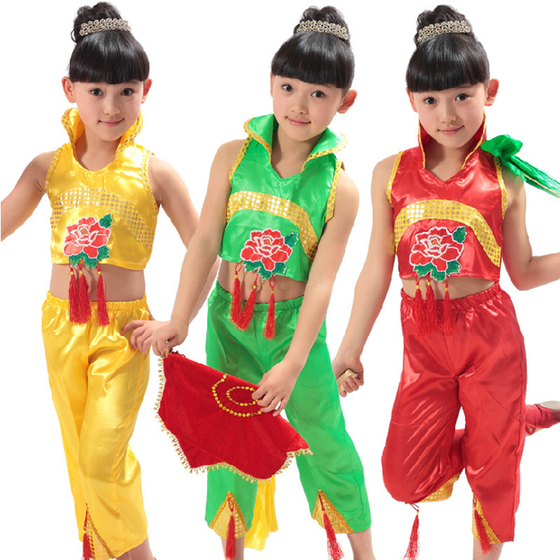 儿童舞蹈裙演出服装<em>女童</em>幼儿园现代名族舞手绢