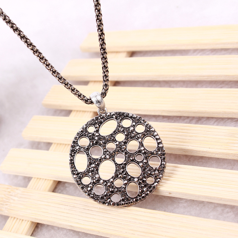 韩版 唯美藏银色复古<em>镂空</em>花纹<em>心形</em>长款项链 毛