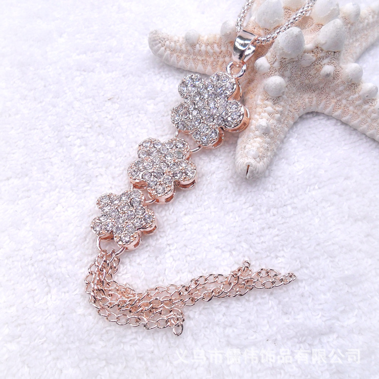 【CCC3290镶钻<em>梅花三姐妹</em>毛衣项链 <em>2014</em>新款