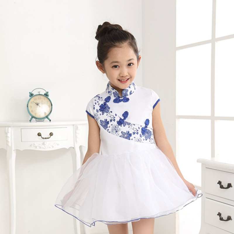 儿童青花瓷童裙 蕾丝<em>童装</em> <em>夏季</em> 女童连衣裙 女童