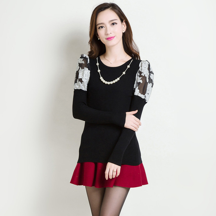 2015春季新款韩版女式针织衫女款百搭圆领长袖套头修身女士打底衫