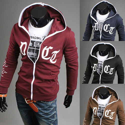 2014新款<em>英文</em>字母<em>开衫卫衣</em> 潮男修身卫衣 外贸