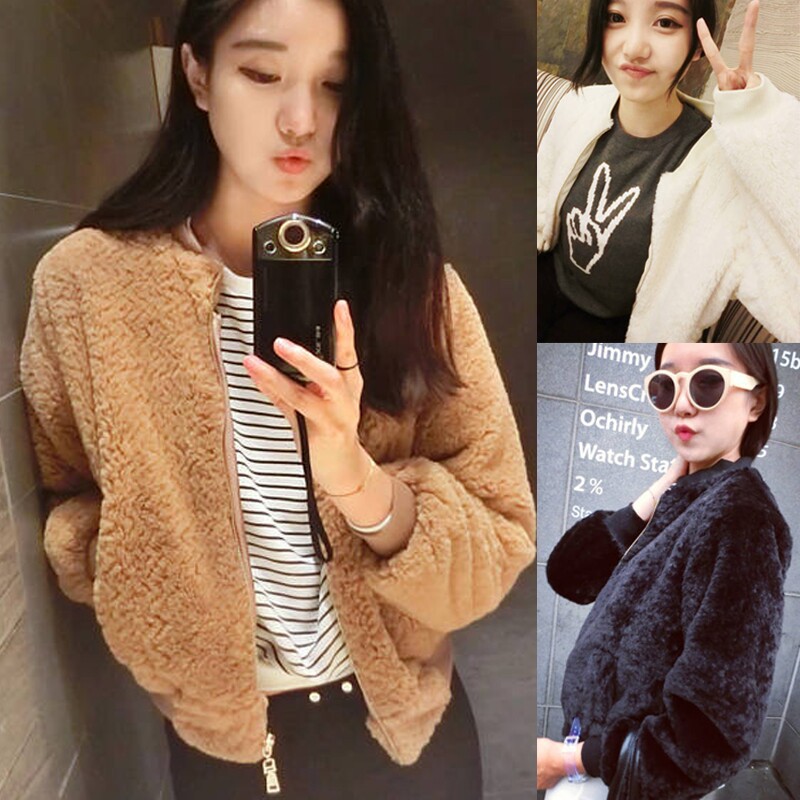 A621 毛茸茸棒球服<em>女士小开衫</em>百搭<em>短</em>外套批发