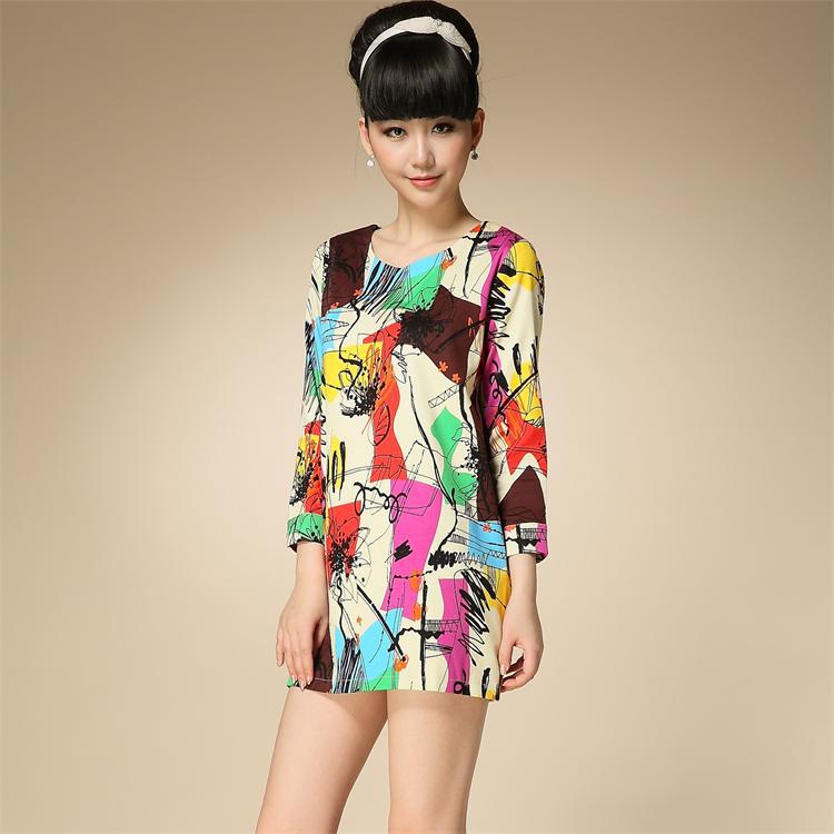 2014<em>春季女装</em>欧美时尚<em>高端</em>涂鸦宽松腰休闲九