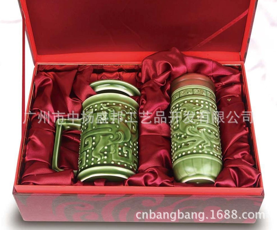 龙凤御礼陶瓷礼盒(绿釉负离子:大龙凤高杯+大