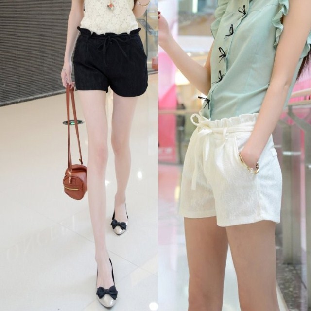 2014年新款波浪腰韩版休闲<em>女装大码短裤</em>蕾丝