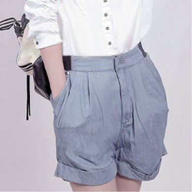 韩版百搭松井腰显瘦浅色<em>小清新牛仔短裤</em>杨幂同