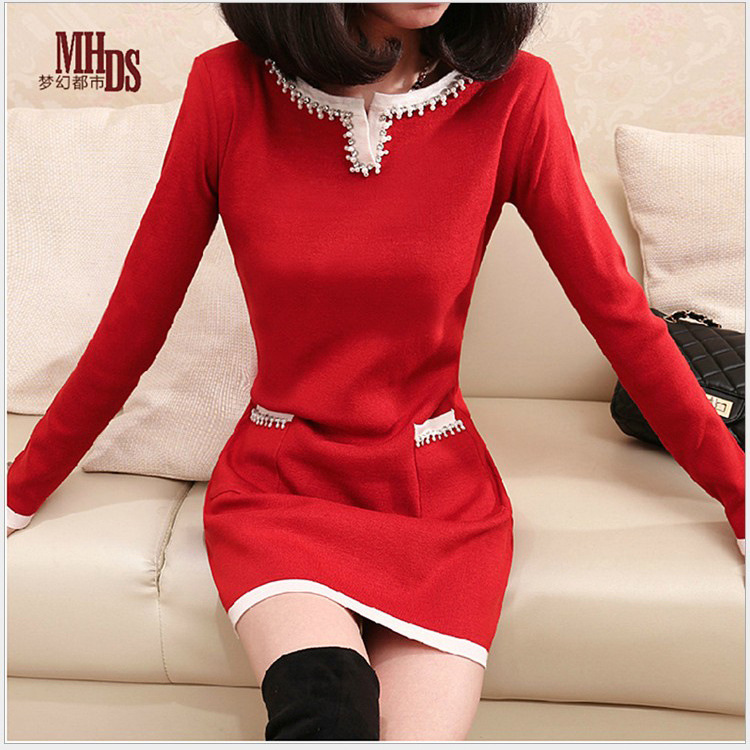 2014春装 韩版<em>长款打底衫</em>女<em>毛衣</em>连衣裙<em>包臀</em> 手