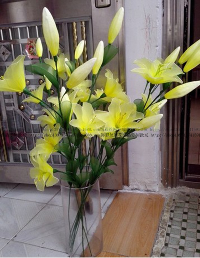 丝网花成品批发 婚庆 家居装饰 礼物 高支落地6头百合花__世界工厂网