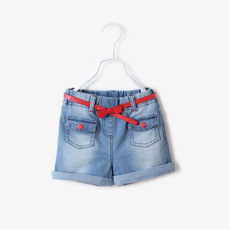 2014 夏季 新款 欧美 外贸 <em>女童</em> 红腰带 牛仔 超