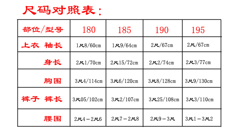 2外军迷彩尺码对照表